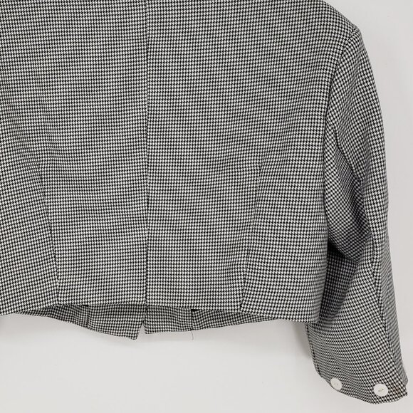 Storets Cropped Houndstooth Plaid Blazer Jacket S Womens Button Up Black White - Picture 8 of 9